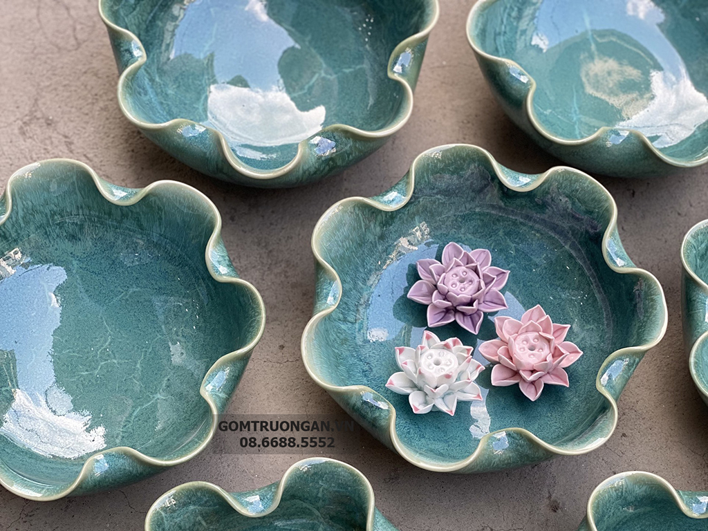 Bát thả hoa thần tài  đường kính 20cm men hỏa biến cẩm thạch kèm chân đế(không bao gồm sen sứ) 3